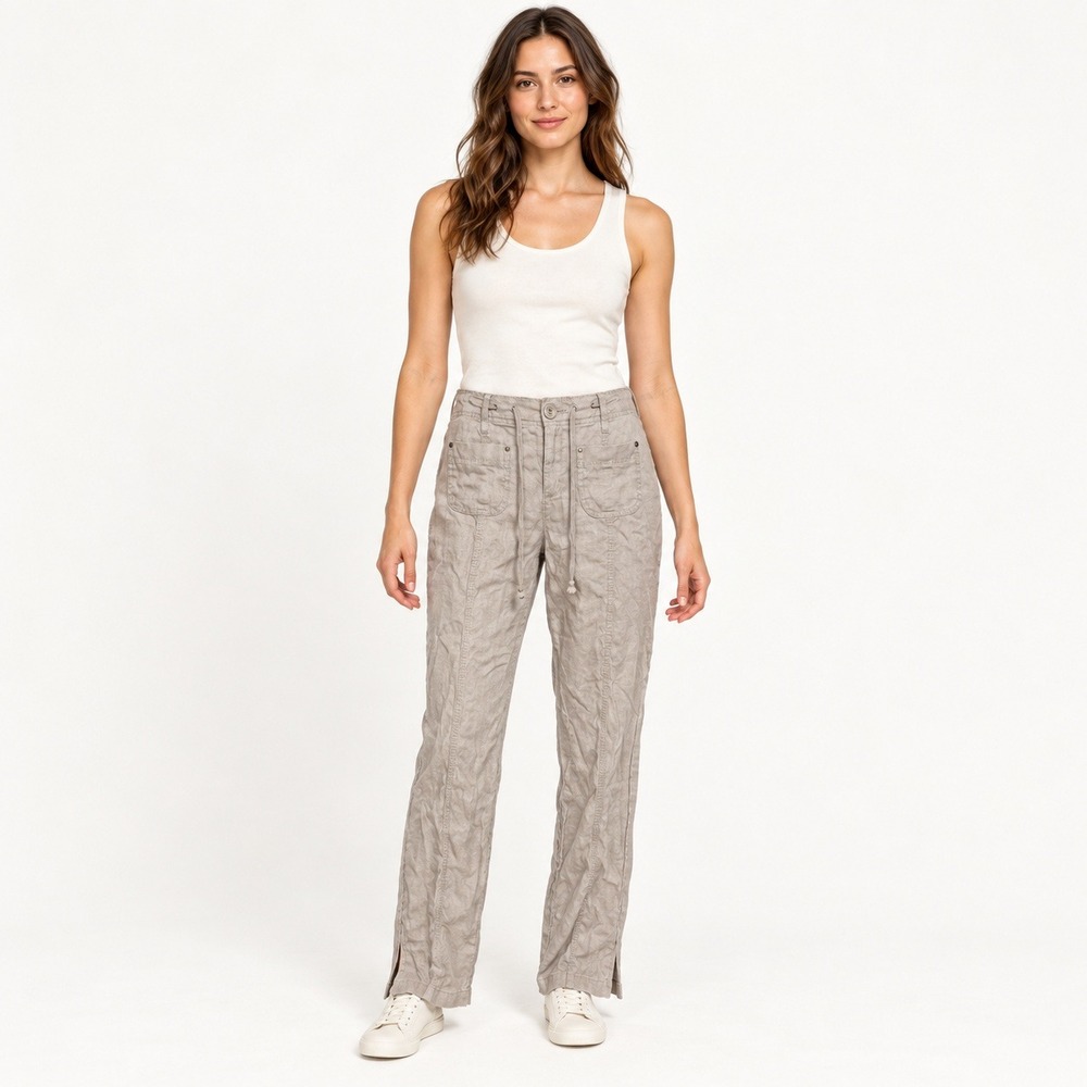 INC International Concepts Womens Beige 100% Linen Drawstring Pants Size 6